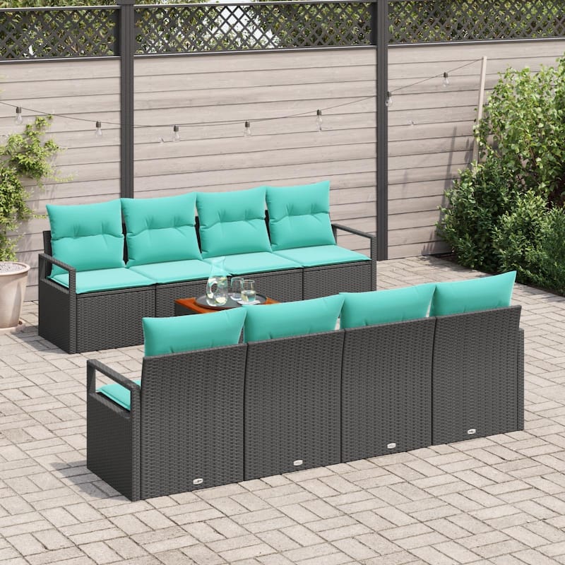 vidaXL 9 Garden Sofa Set with Cushions Black/Grey Poly Rattan - 90.6 x 24.4 x 27.2