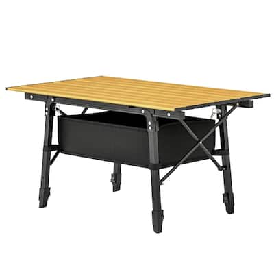 Lightweight Aluminum Folding Table with Fabric Storage Basket for Outdoor Camping and Hiking Trips