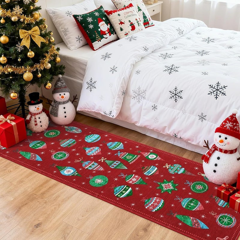 Christmas Winter Snowflake Washable Area Rug for Living Room, Bedroom, Red - 2*8ft