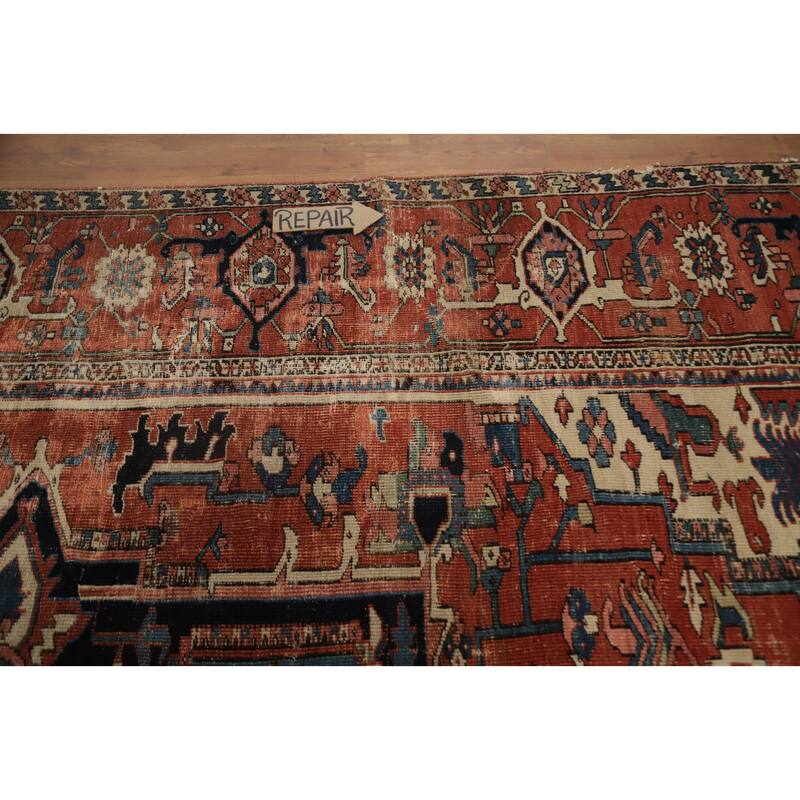 Hand Knotted Oriental 100% Wool Carpet Traditional Medallion Oranges & Rust Heriz (serapi) Area Rug - 14' 3'' X 10' 2''