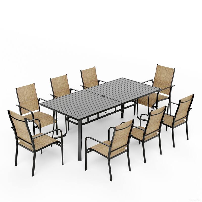 Patio Dining Set w Textilene / Swivel Rocking Chairs, Outdoor Table & Chairs w Adjustable Umbrella Hole, 5/7/9-Piece Garden Set