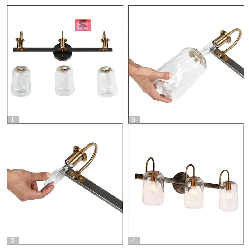 3-Light Black Gold Bathroom Vanity Light Glass Wall Sconces - L24"*W9.8"* H7.5"