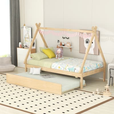 Twin size Tent Floor Bed, Teepee Bed, with Trundle