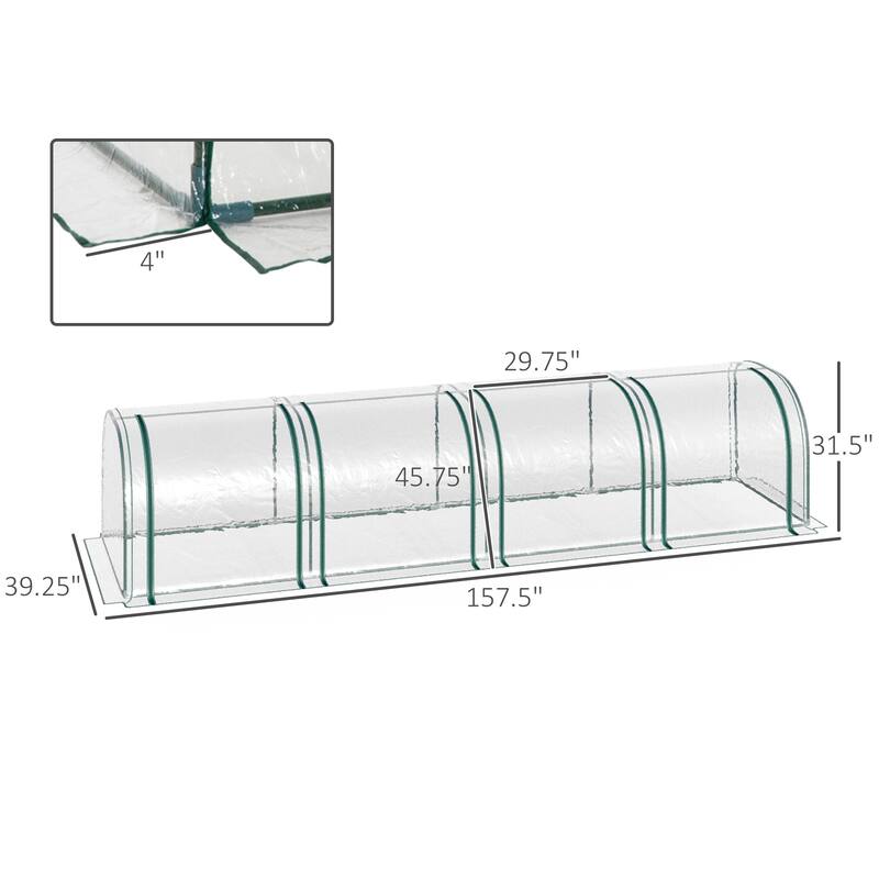 Outsunny 13' L x 3.25' W x 2.5' H PVC Metal Tunnel Garden Greenhouse Kit with Air Ventilation & a Solid Durable Design - Green