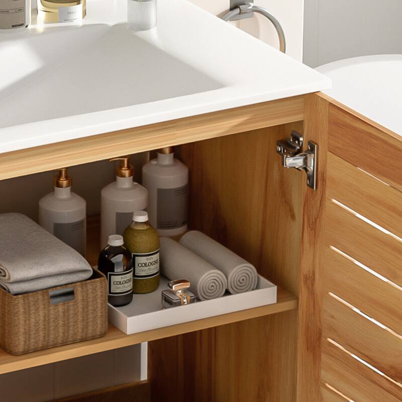 Roomfitters 30" Antique Bathroom Vanity with Ceramic Sink, Mid-Century Cabinet with Soft-Close Doors, Antique Natural