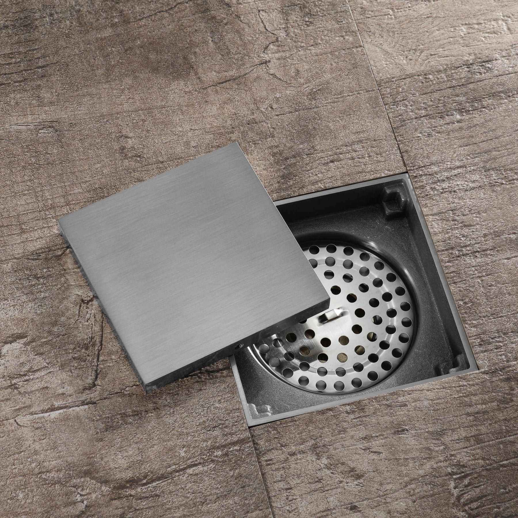 brushed nickel 4 inch brass material shower drain with ABS base - 4 x 4