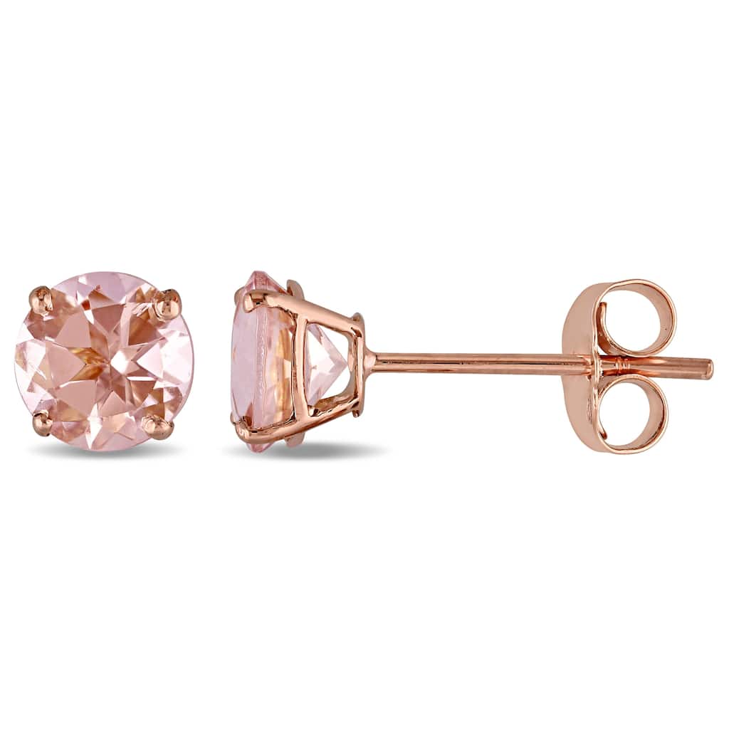 Miadora 1ct TGW Morganite Solitaire Stud Earrings 14k Rose Gold - 5 mm x 5 mm x 3.7 mm