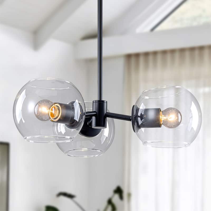 Starsky 3-Light Modern Clear Glass Sputnik Chandelier - Black