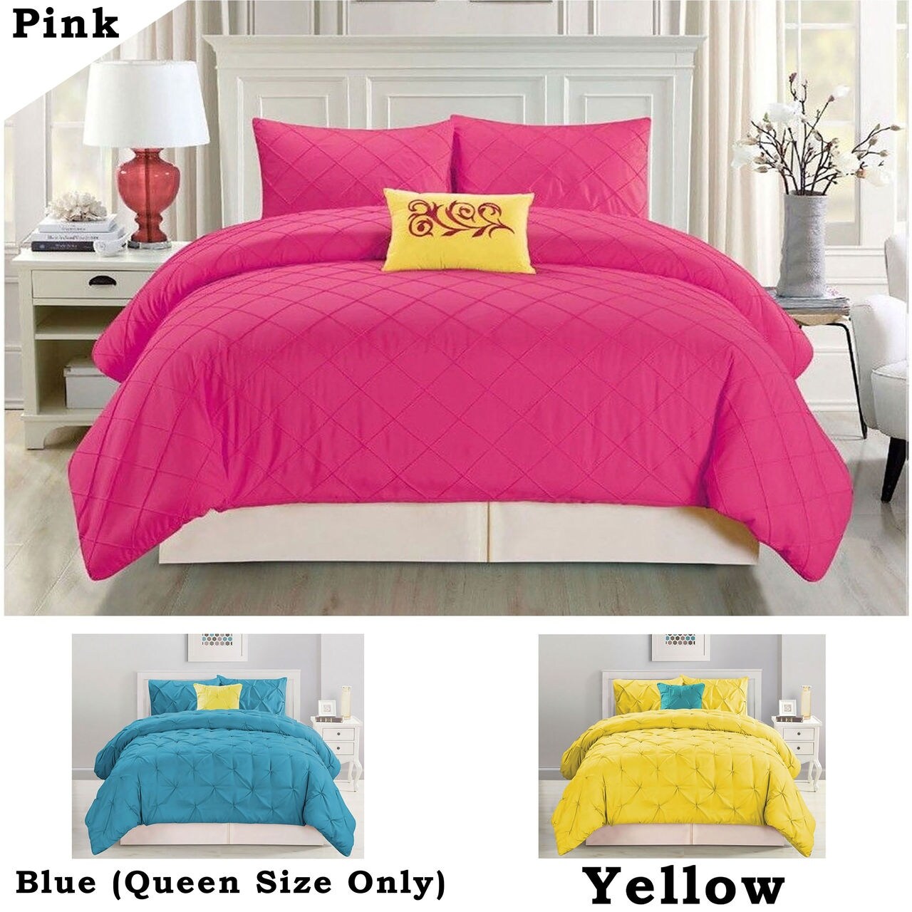 Shop 4 Pc Queen King Size Pink Blue Yellow Modern Contemporary Comforter Set Overstock 12020218