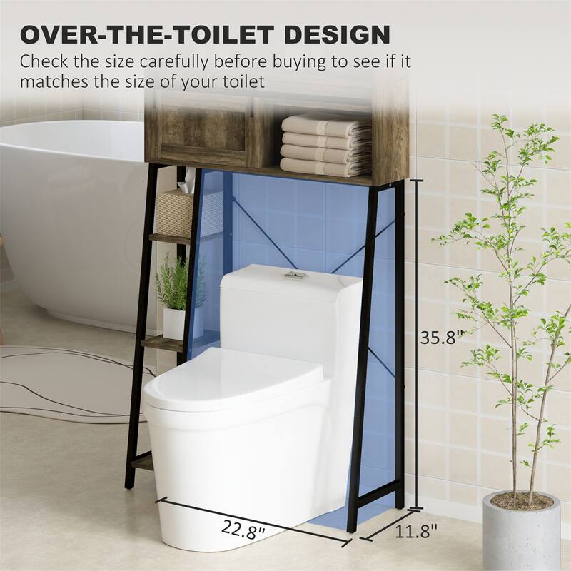 Bathroom Organizer Tower Over Toilet with Multiple Compartments and Sliding Door Storage - 31.5" W x 11.8" D x 60.6" H