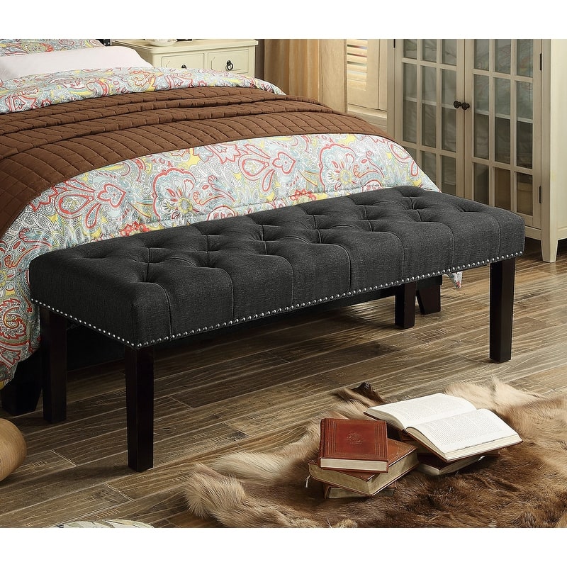 Moser Bay Almaraz 56 or 35 Inch Linen Upholstered Hand-tufted Transitional Bench - 56" W x 20" L x 18" H - Charcoal
