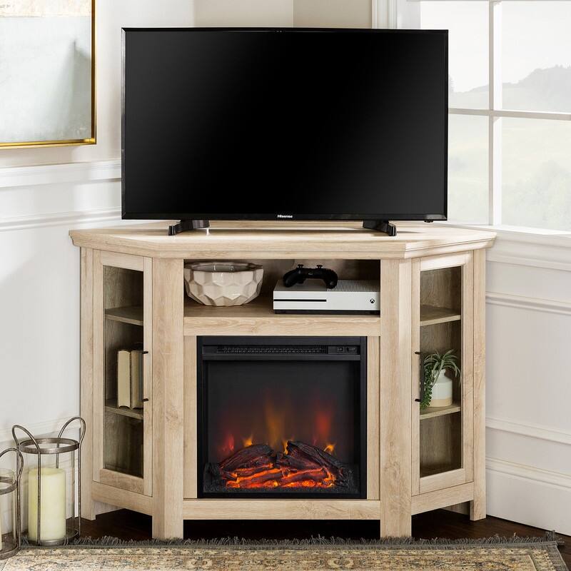 58-60" Fireplace TV Stand for 55-65" TVs w/ 18-23" Insert Farmhouse/Modern/Rustic Barn/Glass Doors Espresso/Grey/Brown/White Oak - 47inch - White Oak