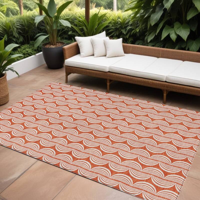 HomeRoots Ogee Transitional Rectangle Outdoor Rug - 10' X 14'
