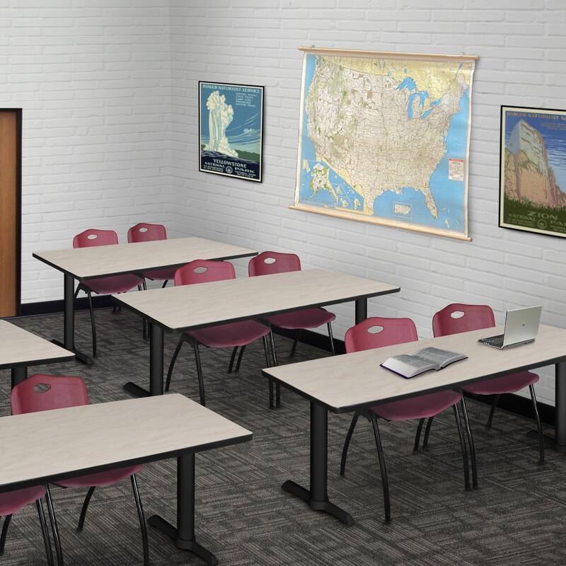 72" x 24" Training Table- Maple & 2 'M' Stack Chairs- Burgundy
