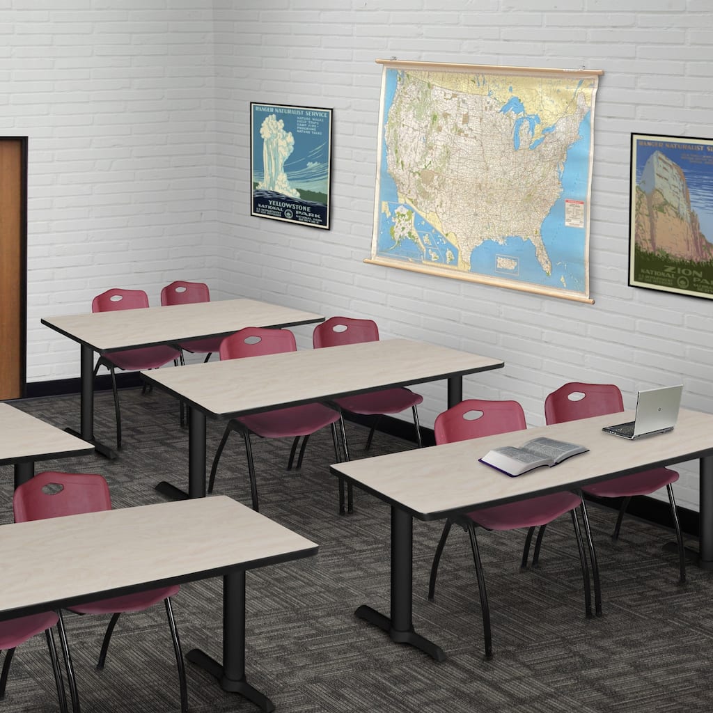 72" x 24" Training Table- Maple & 2 'M' Stack Chairs- Burgundy