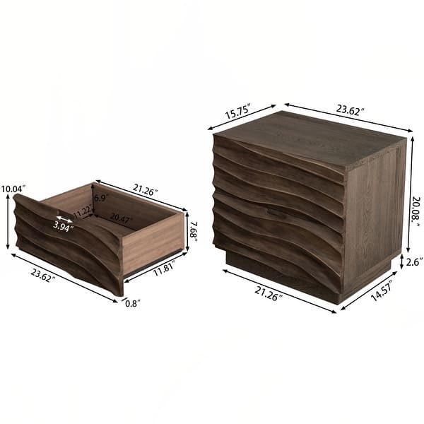 dimension image slide 0 of 10, Wood NightStand with Metal Handle