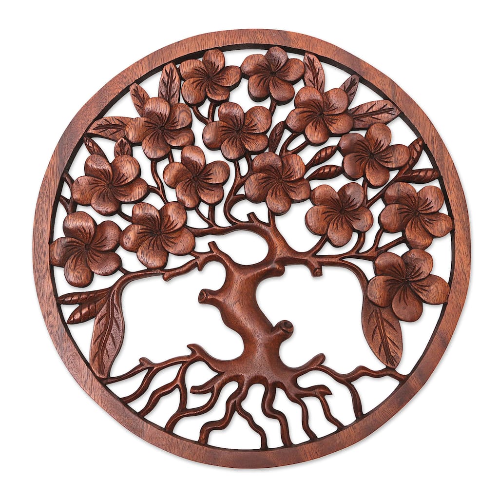 Novica Handmade Fertility Leaves Wood Relief Panel
