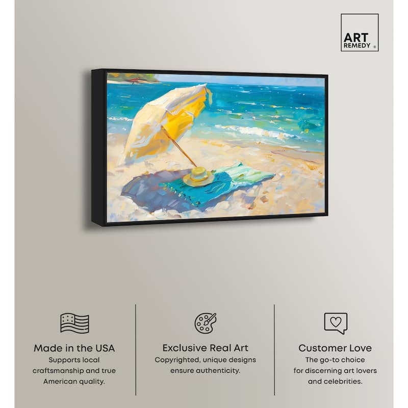 Art Remedy Morning Beach View Framed Colorful Coastal 1 Piece Canvas Wall Art
