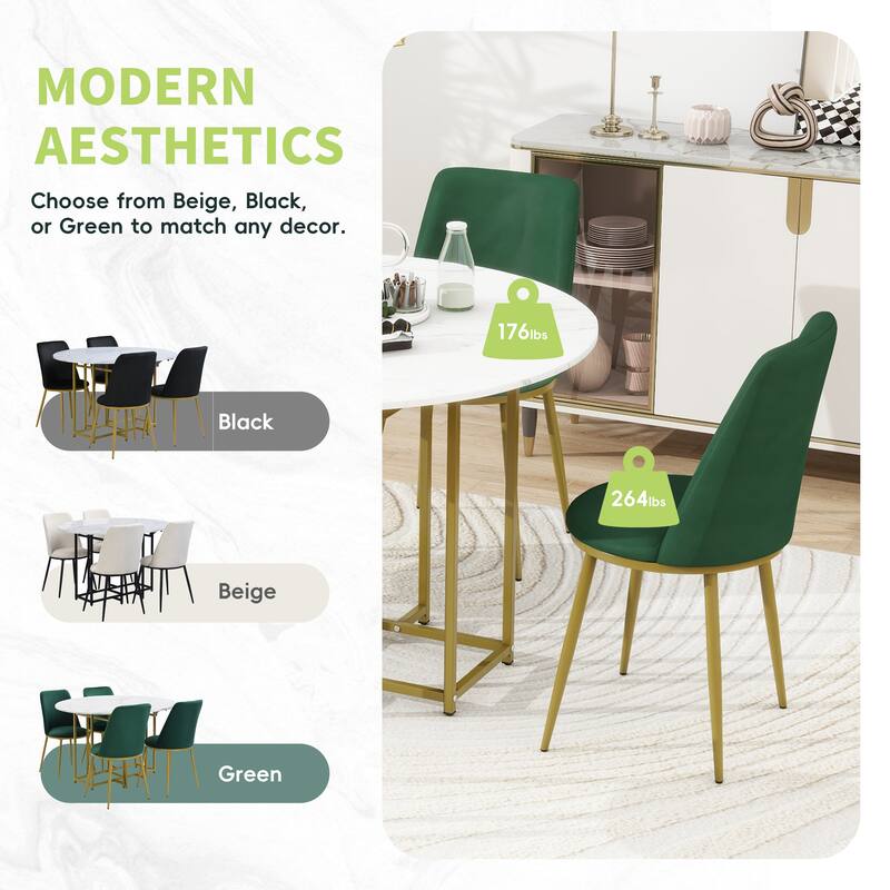 Modern Drop-Leaf 5-Piece Dining Set with Faux Marble Tabletop and Gold Metal Frame for Small Spaces