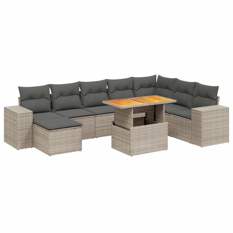 vidaXL Patio Sofa Set with Cushions Table and Stool 9 Piece Poly Rattan Acacia - 21.7 x 39.4 x 28.7