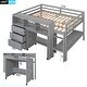 preview thumbnail 4 of 5, Gray Pine Wood Low Loft Bed with Rolling Portable Desk