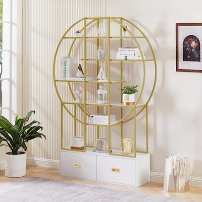 70.8" Round Office Bookcase Bookshelf, Display Shelf