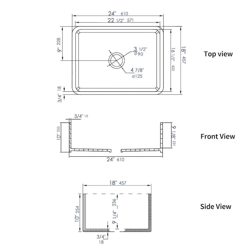 ALFI brand ABF2418 24" White Thin Wall Single Bowl Smooth Apron Fireclay Kitchen Farm Sink