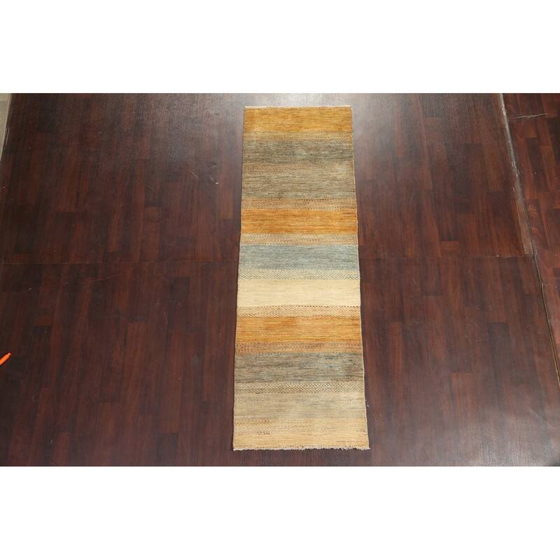 Modern Oriental Gabbeh Kashkoli Runner Rug Hand-knotted Wool Carpet - 2'7" x 7'11"
