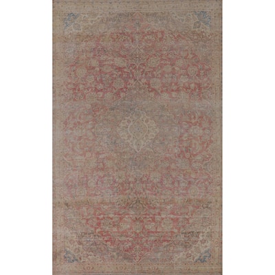 Floral Medallion Mashad Persian Vintage Area Rug Handmade Wool Carpet - 6'9"x 10'10"