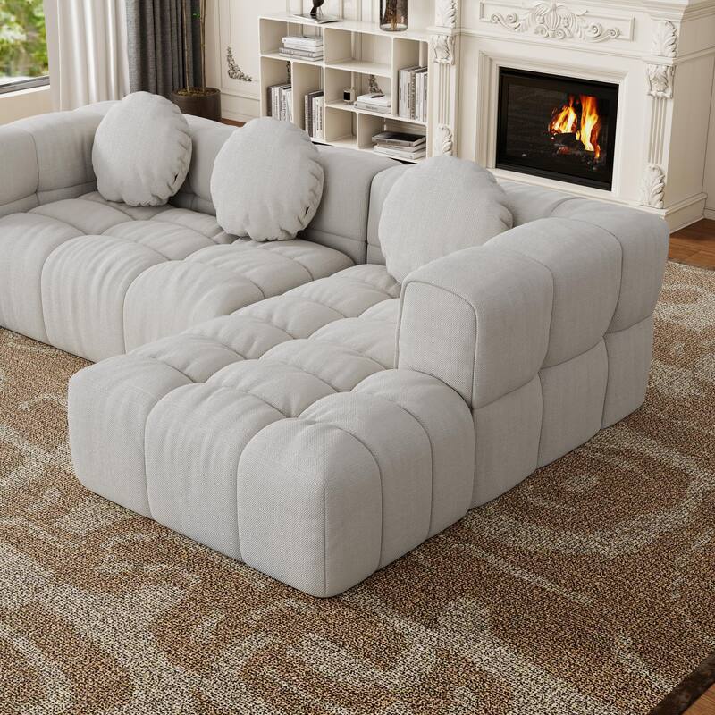 Modern Upholstered Combination Sofa Set,Fully Compressed Modular 103" L-Shaped ,Set With 3 Pillows