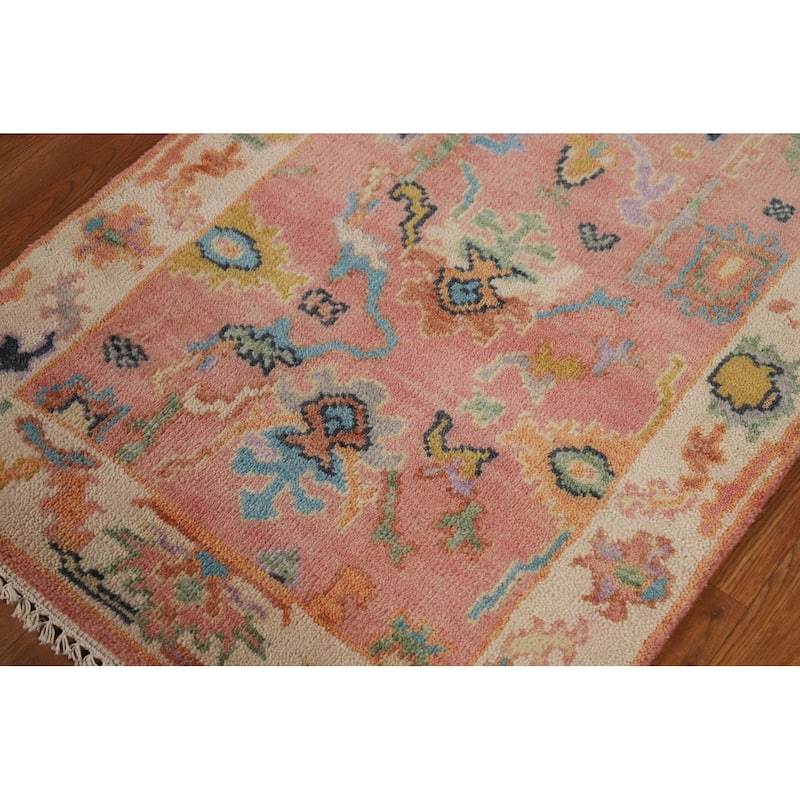 Pink Oushak Indian Runner Rug Hand-Knotted Wool Carpet - 2'6"x 7'11"