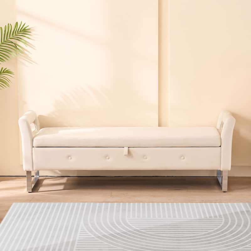 67.91"Wide Velvet Storage Soft Bench with Armrests