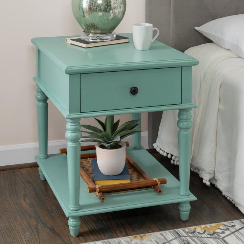 Linon Jowin Classic Wood Side Table with Storage - Teal