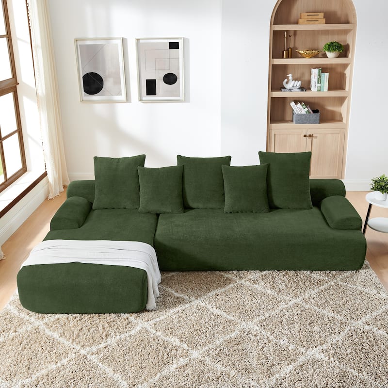 Modular L-Shaped Sectional Sofa with Chaise Lounge, Velvet Cloud Upholstered Floor Sofa, Compressed Sofa with Pillows聽