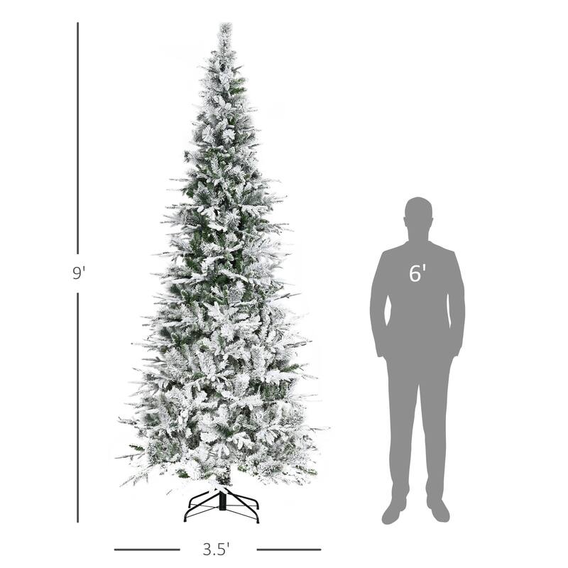 9ft Flocked Pine Christmas Tree, Unlit, Realistic Snowy Design with Easy Setup