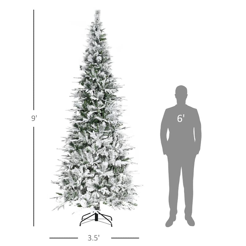 9ft Snow Flocked Artificial Christmas Tree, Realistic Pine Design, 1159 Tips, Family-Friendly Setup