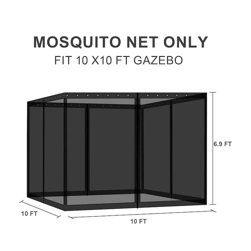 Aoodor 10'x10' Replacement Gazebo Mosquito Netting 4 Panels Sidewalls
