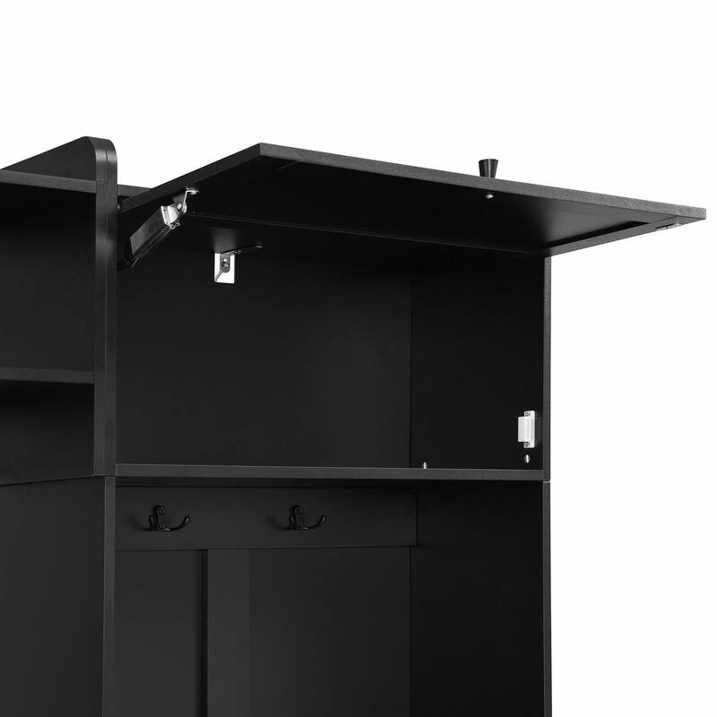 79.1'' Wide Modern Hall Tree with 8 Cubbies, 7 Coat Hooks & Adjustable Shelf