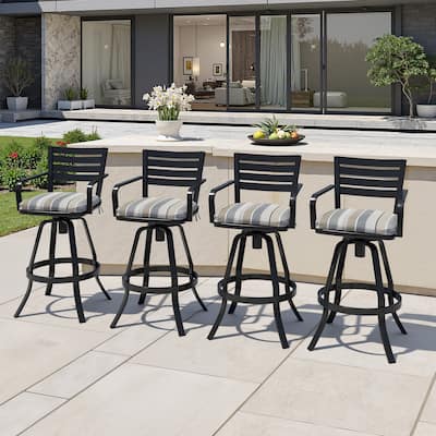 Crestlive Outdoor Cast Aluminum Swivel Bar Stool with Sunbrella Cushion - 18.5" W x 18.5" D x 45.67" H