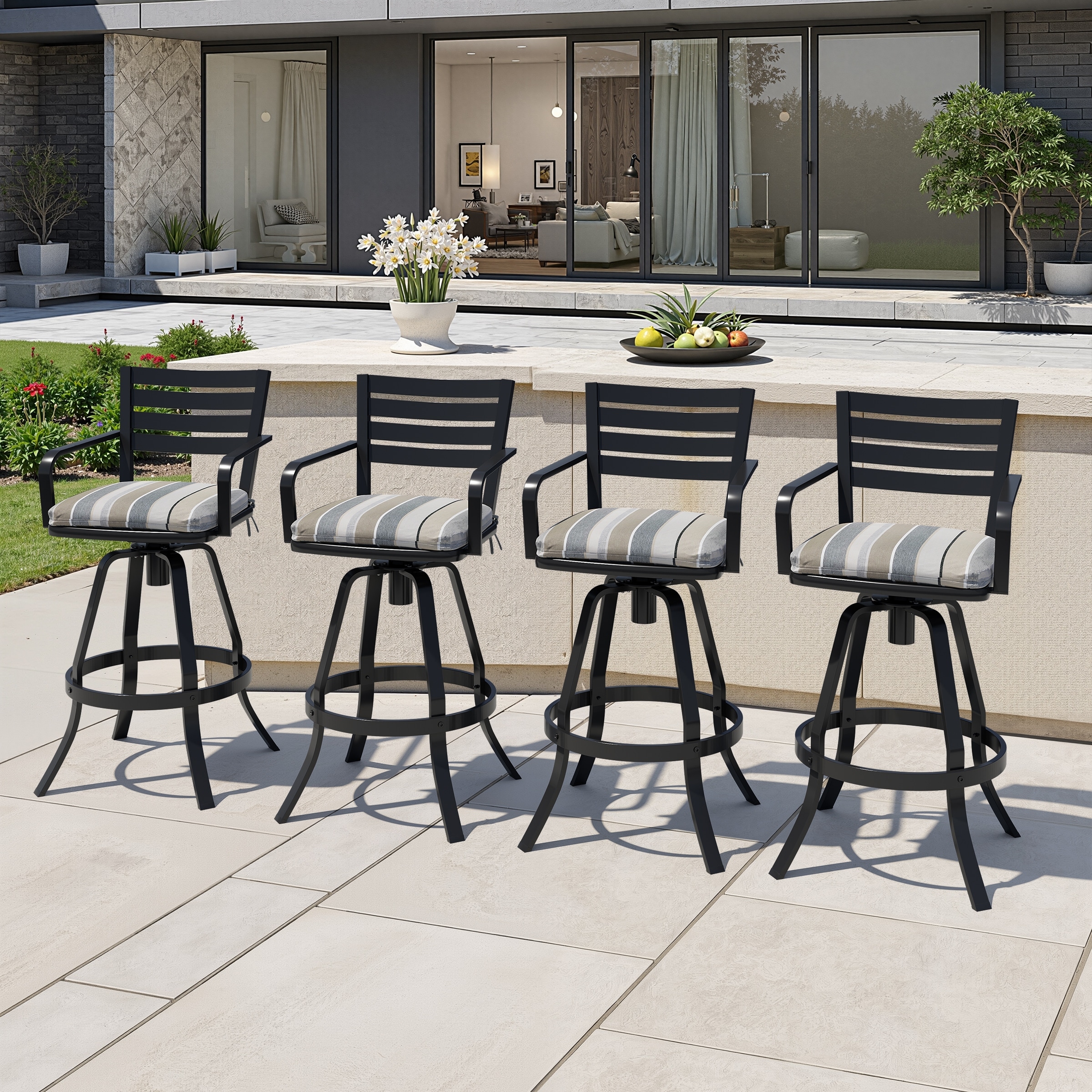 Crestlive Outdoor Cast Aluminum Swivel Bar Stool with Sunbrella Cushion - 18.5" W x 18.5" D x 45.67" H