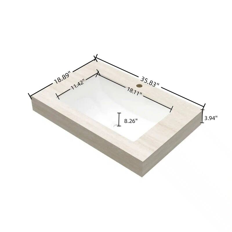 36" Roma Travertine-Pattern Countertop with Basin, NO Cabinet, NO Faucet and Sink Cover