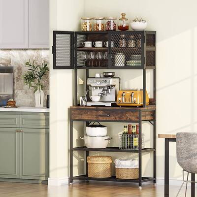 Kitchen Bakers Rack Microwave Oven Stand with Storage Shelves Cabinet and Drawer for Kitchens Dinning Room