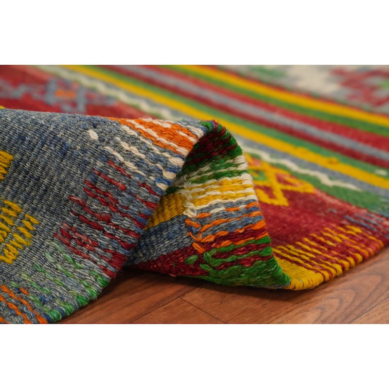 Hand Woven Oriental 100% Wool Carpet Southwestern Tribal Green Kilim Area Rug - 7' 8'' X 5' 4''