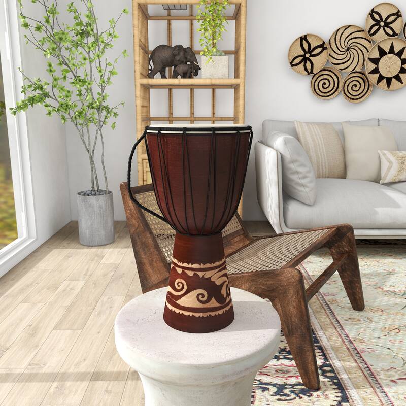 Wood Drum Handmade Djembe Decorative Sculpture with Rope Accents - Brown - Roche River Decor