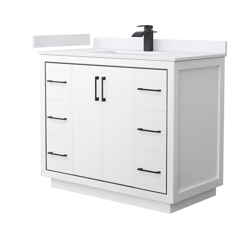 Wyndham Collection WCF1111-42S-VCA-MXX Icon 42" Free Standing Single - White / White Cultured Marble Top / Matte Black - Painted