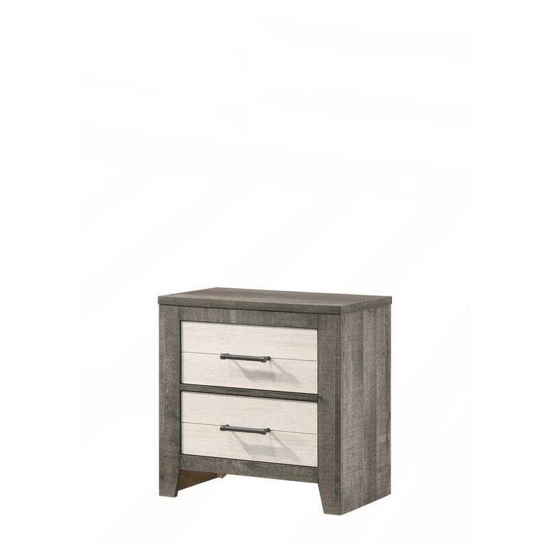 1pc Stylish Two-tone Nightstand with Dual Drawers and Metal Pull Handles - Beige and Gray - 2-drawer
