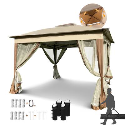 Outdoor Patio 11x 11Ft Pop Up Gazebo Canopy with Removable Zipper Mosquito Net, 2-Tier Soft Top Event Tent with 4 Sandbags
