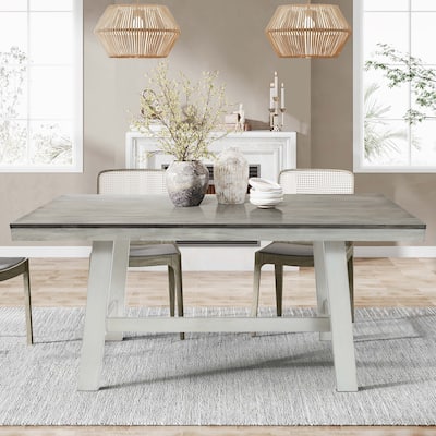 64.5" Rectangular Distressed Off White and Rubberwood Dining Table - 29.25" H x 64.57" W x 35.43" D