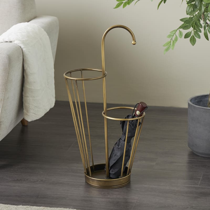 Metal Geometric 2 Section Umbrella Stand with Umbrella Shaped Handle - Gold or Black - Roche River Decor