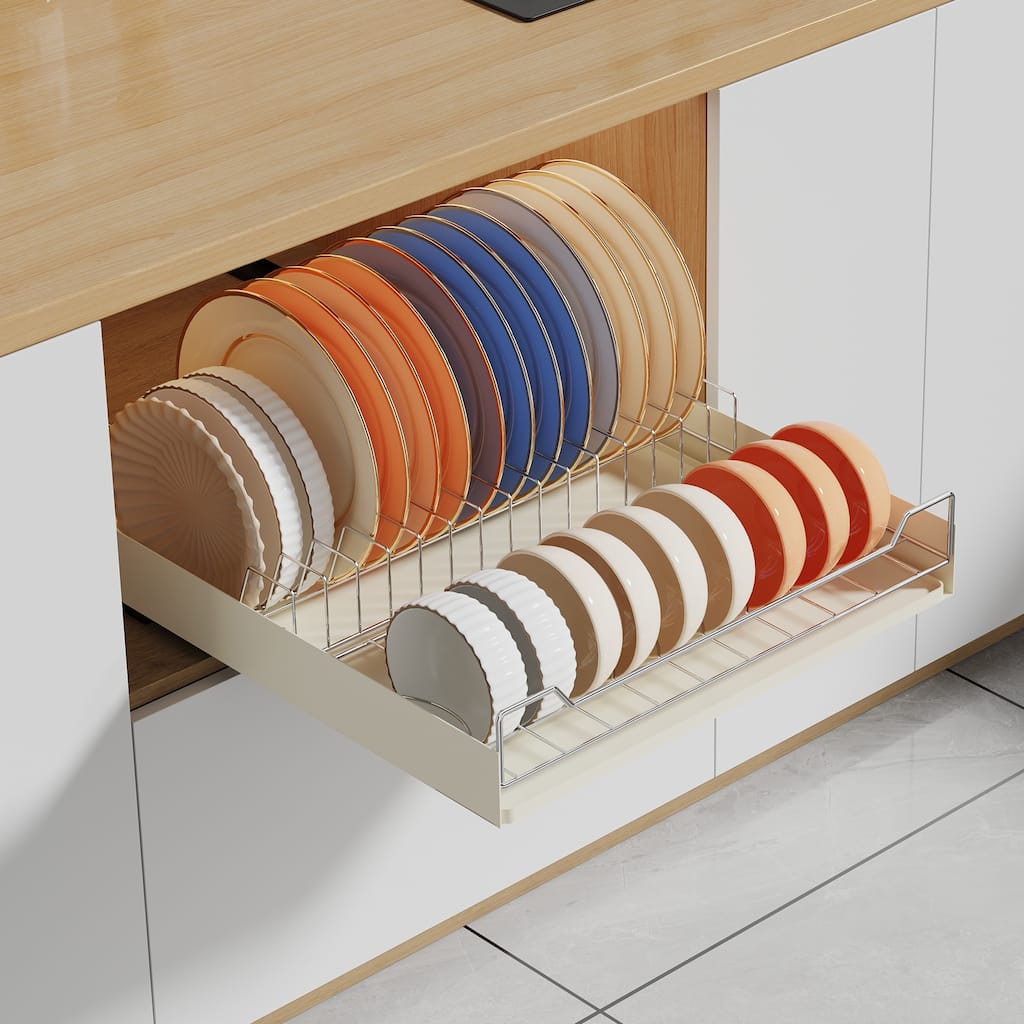 Pull Out Cabinet Organizer, Metal Slide Out Dish and Bowl Drying Rack